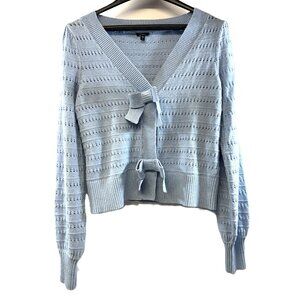 Express Bow Front Cardigan Sweater Women’s Size S - Light Blue Knit